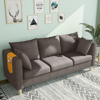 出租房双人北欧简约现代三人简易布艺沙发卡其色全套可拆洗单人位72cm