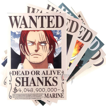 宅神高清动漫海报墙纸壁画贴画二次元周边海贼王通缉令b款1套8张双面