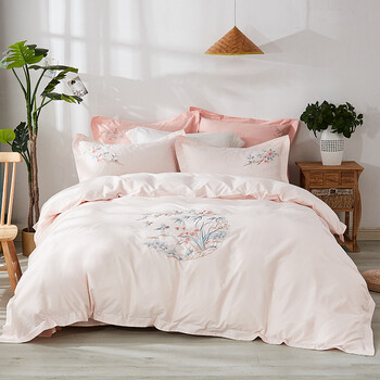 堂皇家纺四件套 堂皇夏季四件套刺绣长绒棉田园中式绣花床单被套 兰漪