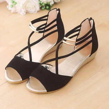 八幡(bafan)伏狄龙平底凉鞋女夏防滑舒适坡跟包跟罗马露趾鱼嘴鞋平跟