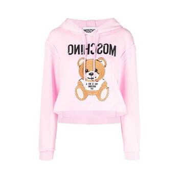 莫斯奇诺moschino情人节礼物女士粉色棉质字母小熊连帽卫衣a