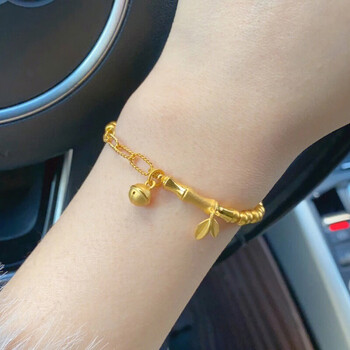 爱帛哆足金铃铛竹节手链女黄金节节高升满520情人节礼物送女友 竹节