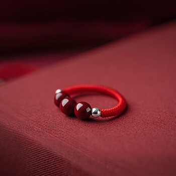 颖芝玉朱砂戒指银红绳女小众设计本命年红绳编织指520情人节送男女友