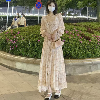 kvdr高個子170拖地到腳踝大擺超長款長裙連衣裙超仙的溫柔風碎花圖片s