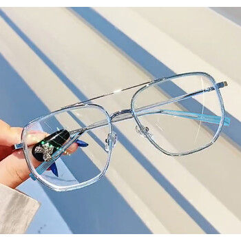 明雪菀绮 新款双杠鼻梁眼镜潮流眼镜 防蓝光tr镜架时尚大框双梁飞行员