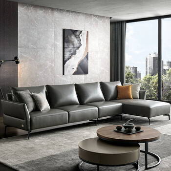 斯帝罗兰真皮沙发头层牛皮意式现代简约客厅直排沙发转角三人位沙发