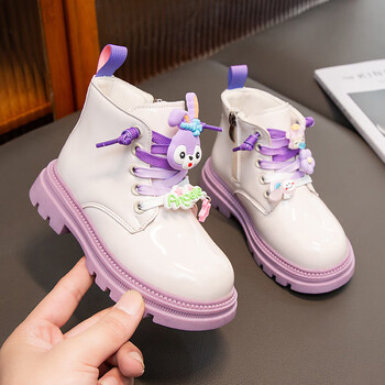 yinfan星黛露女童皮靴春秋新款儿童可爱卡通高帮小皮鞋中大童运动鞋米