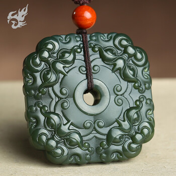 玉友 和田玉吊坠 青玉细料饕餮兽面纹玉牌挂件 玉雕大师仵孟超工作室