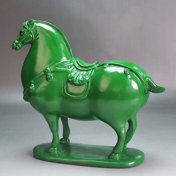 仙将 绿色木雕生肖马摆件客厅家居装饰中式唐马红木雕刻工艺品祝福