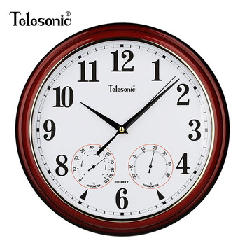 天王星温湿度挂钟温湿度计钟表客厅简约石英钟复古挂表色直径34厘米13