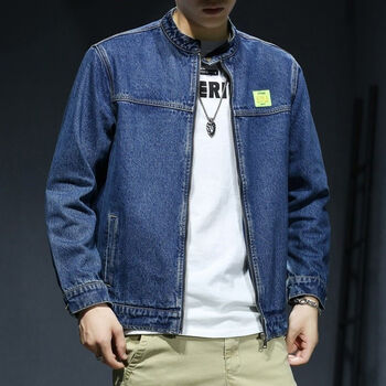 牛仔外套男春夏季潮牌宽松牛仔褂子胖子衣服棒球领飞行夹克男sn9438 j