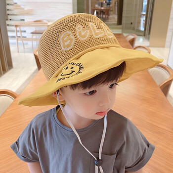 儿童遮阳帽宝宝夏季大帽檐网帽透气男童帅气防晒帽太阳帽渔夫帽yj蓝色