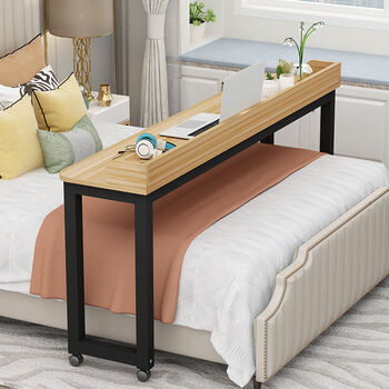跨床桌可移动电脑桌床上学习桌书桌懒人桌床尾桌多功能长条桌子浅胡桃
