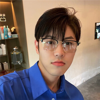 眼镜韩版潮眉线黑银斯文半框理工男眼镜大脸显瘦学生配度数防蓝光同款