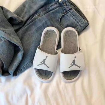 运动拖鞋男潮牌ins个性夏季外穿一字拖女防臭户外情侣凉拖乔6白灰36