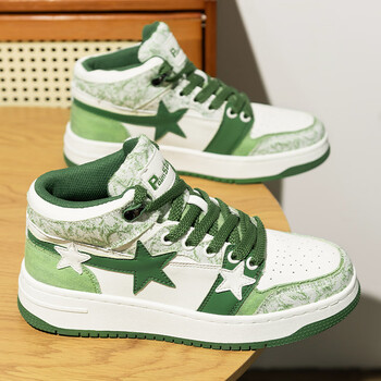 飞跃其乐潮牌男鞋春季高帮鞋子男潮鞋中帮运动休闲鞋绿色西湖龙井星星