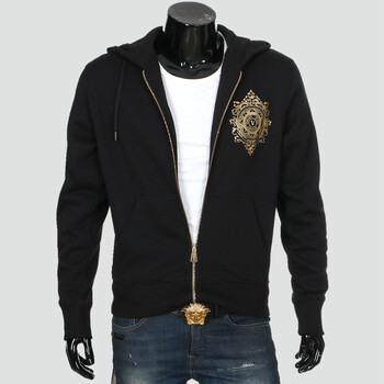 versace范思哲男士加绒夹克连帽运动休闲外套保暖帽衫秋冬新款黑色m