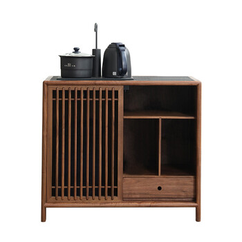 佳倩实木茶柜可放水桶新中式茶水柜实木烧水壶一体茶边柜黑胡桃榆木下