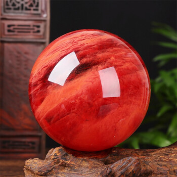 蕴然天然熔炼红色水晶球摆件风水球转运居家办公室特色宝石带底座直径