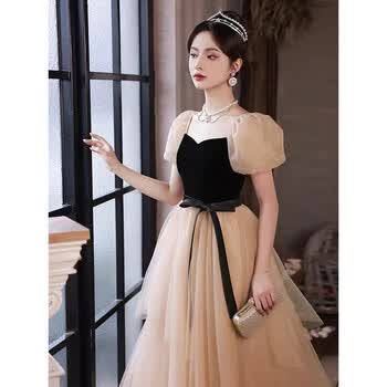 诺丽缇(nuoliti)卡其色晚礼服艺考修身气质名媛法式轻奢小众高端主持