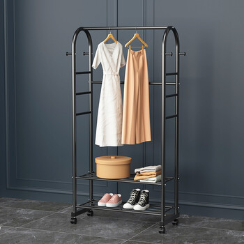 挂钩 双层置物架 7挂裤杆-60cm【带滚轮】黑 大