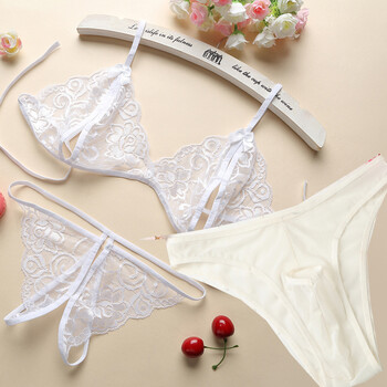 沐妤免脱内裤情侣内衣套装女性感文胸罩内裤套装诱惑开档方便免脱丁字