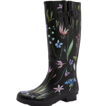 swift frog时尚女士高筒雨靴雨鞋黑色水仙花水鞋橡胶套筒长雨鞋 黑色