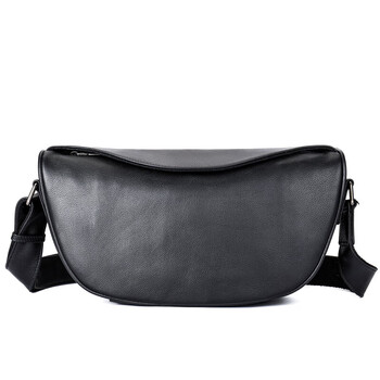 mospoke新款斜挎包男单肩包软牛皮男包休闲时尚潮流大容量饺子包黑色