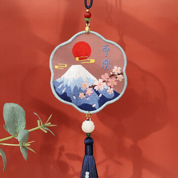 誉品丰茂三八妇女节情人节七夕5表白刺绣手工diy材料包自绣制作平安符绣品车挂件平安福初学者送男友雪之樱平安 含视频 绣绷