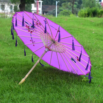 流苏拍照道具舞蹈演出装饰中国古风装走秀旗袍伞紫色大号82公分实木款