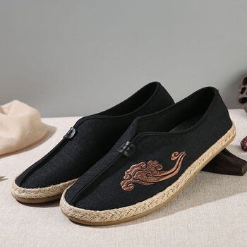 渔夫鞋 男布鞋春季老北京中式复古牛筋底刺绣中国风亚麻鞋 207金色 41