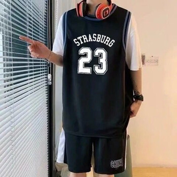 青少年篮球服套装男夏季假两件球衣短袖t恤痞帅气男装一套搭配潮 4041