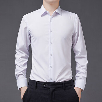 希音官方旗舰店2023秋季新款长袖衬衫男商务休闲白衬衣免烫纯色衬衫