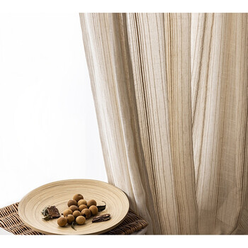 棉麻窗帘 亚麻窗帘纱日式简约条纹客厅卧室飘窗阳台纱中式棉麻遮光