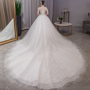 红妆饰佳婚纱2022新款新娘重工奢华v领大气拖尾主婚纱礼服亮片裙拖地