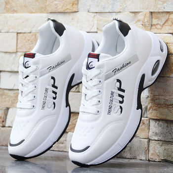 鞋子男潮鞋百搭运动鞋男皮面防水秋季气垫休闲鞋防8810白色标准码39