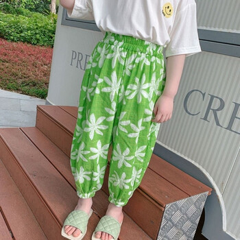 儿童复古夏季遮晒裤女童夏装印花中高腰 【绿色小百花】 140cm