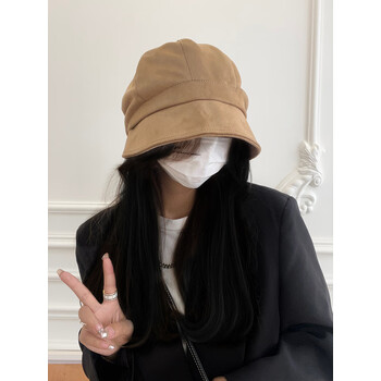 贝雷帽子2022年女秋冬季麂皮绒大头围显脸小素颜堆堆帽 ddm-56卡其色