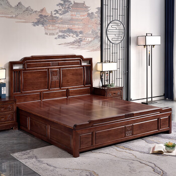 8米双人大床主卧明清仿古雕花婚床家具 床 床头柜*1 1.8*2米