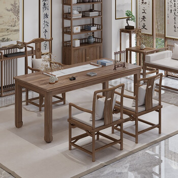 金美舒 新中式实木书桌椅组合书房家具家用办公电脑桌书法书画桌 补差