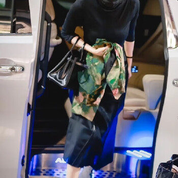 杨幂同款早秋新款黑色拼接提花长裙毛边国风秋书卷气套装m