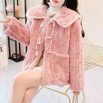 款学生高中生初中生韩版宽松少女冬天穿的衣服小香风羊羔毛外 粉色 s