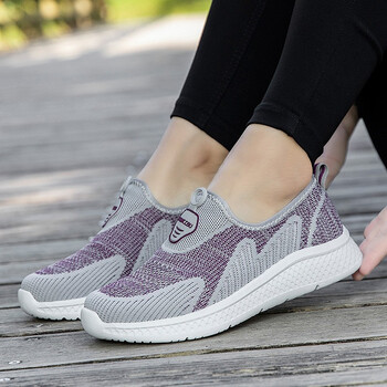 健步鞋女防滑妈妈鞋夏季透气网鞋女旅游运动鞋一脚蹬软底女鞋健步中
