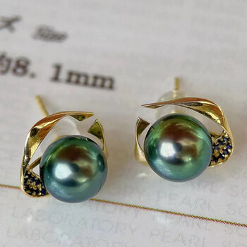 南洋半岛大溪地珍珠耳环海水耳饰耳钉18k金镶轻奢送生日礼物81mm