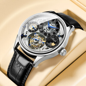 豪法haofa陀飞轮手表多功能男士镂空机械表日月星辰商务防水腕表精钢