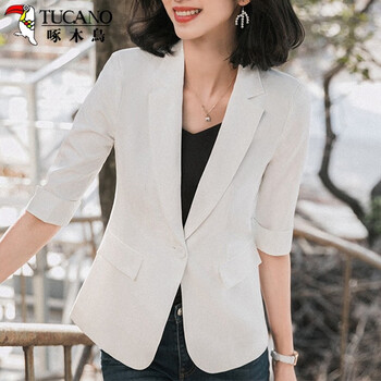 啄木鸟tucano西装外套女2021年秋冬季简约时尚修身百搭短款职业通勤