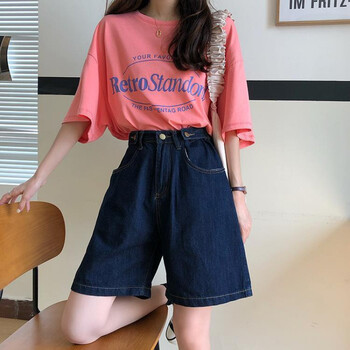 夏季女学生中长短裤高腰牛仔短裤女夏设计感明线中裤新款韩版阔腿深