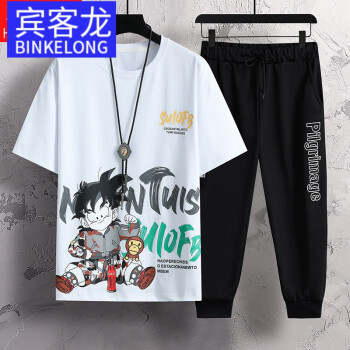 宾客龙（BINKELONG）夏装新款12-17岁男孩子初中高中学生短袖一套运动服22青少年男士T 白色-7 L