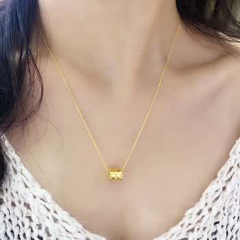 999足金小蛮腰黄金项链女吊坠转运珠18k金项链锁骨链细款挂坠套链 小