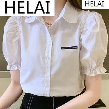 helai2022泡泡袖衬衫女短袖年春秋季新款设计感小众女士上衣法式气质